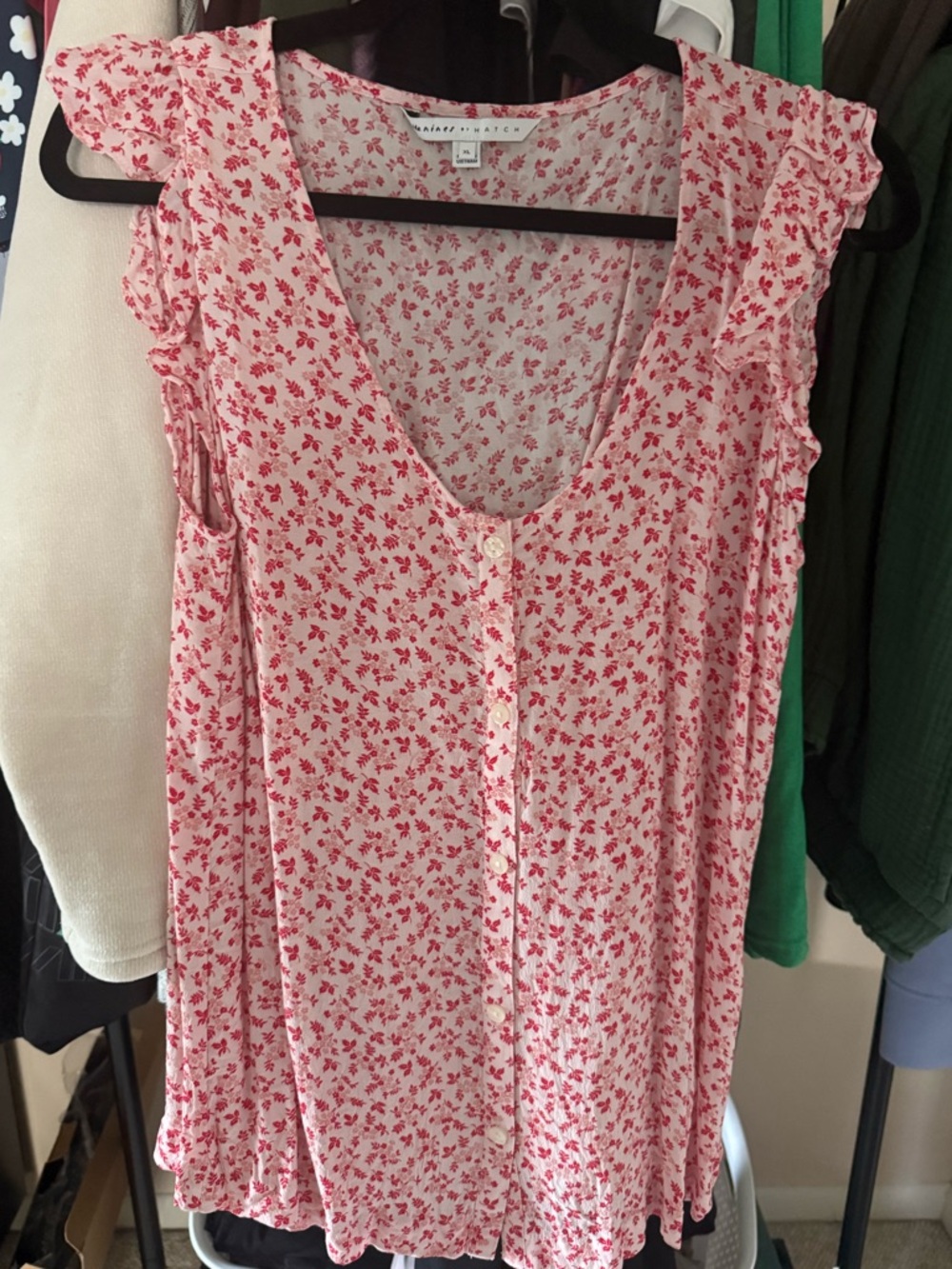 The Nines by Hatch Pink Floral Button Front Top - XL